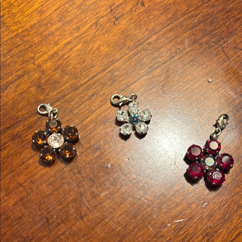 Elegant Floral Charms - Amber, Clear, and Red Crystal